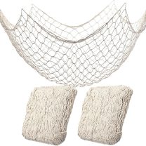 2 Pack Fish Net Decorations for Party, Natural Cotton Hawaiian Party Fishing Net Decorative, Nautical Themed Cotton Fishnet Under The Sea Pirate Ocean Beach Decor