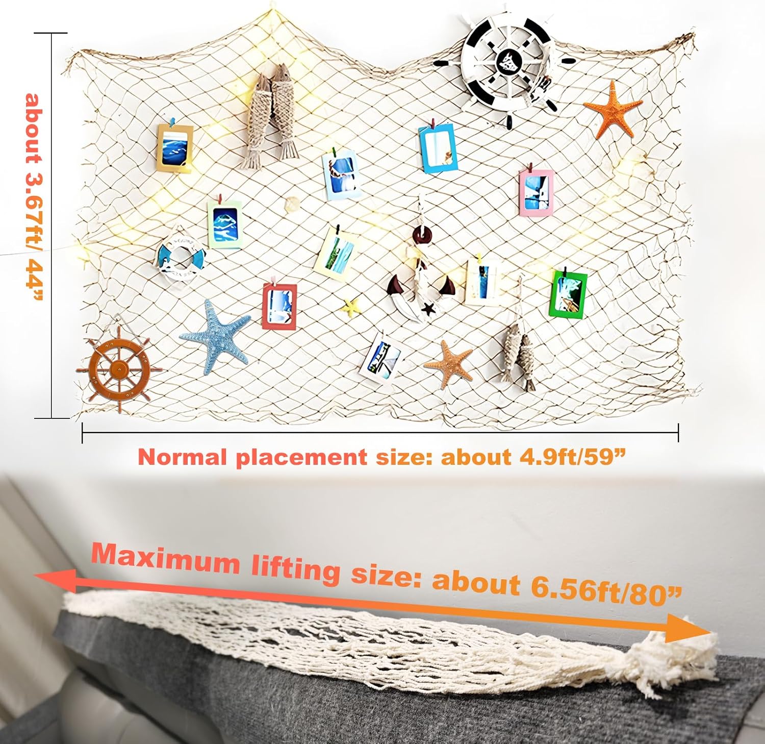 2 Pack Fish Net Decorations for Party, Natural Cotton Hawaiian Party Fishing Net Decorative, Nautical Themed Cotton Fishnet Under The Sea Pirate Ocean Beach Decor - Image 3