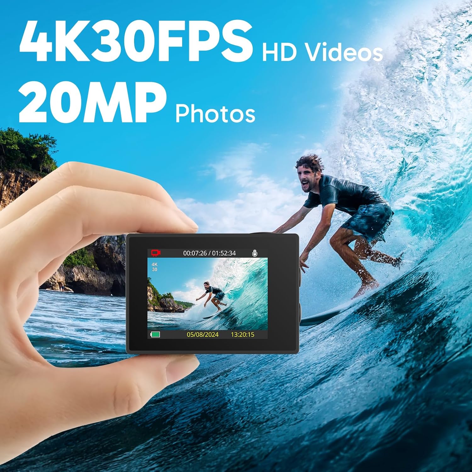 AKASO EK7000 4K30fps Action Camera - 131ft Waterproof Camera with EIS 4X Zoom Remote Control Ultra HD 20MP Underwater Camera with Accessories Kit - Image 2