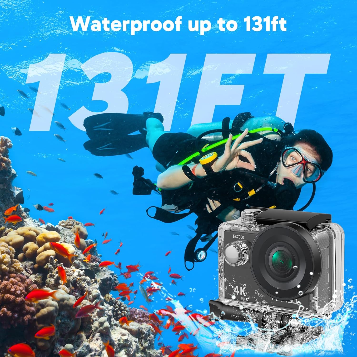 AKASO EK7000 4K30fps Action Camera - 131ft Waterproof Camera with EIS 4X Zoom Remote Control Ultra HD 20MP Underwater Camera with Accessories Kit - Image 4