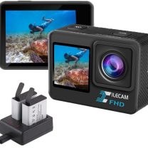 Dual Screen Action Camera 1080P Waterproof Camera 4*Zoom 131FT(40m) Waterproof Underwater Cameras with 2X 1050mAh Batteries and Multifunctional Accessories Sports Cameras