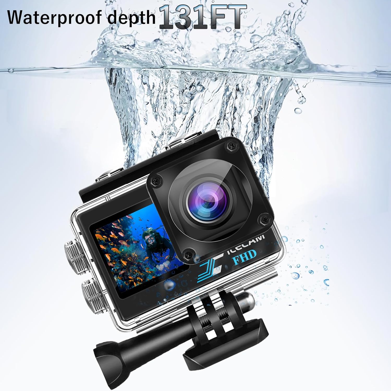 Dual Screen Action Camera 1080P Waterproof Camera 4*Zoom 131FT(40m) Waterproof Underwater Cameras with 2X 1050mAh Batteries and Multifunctional Accessories Sports Cameras - Image 3