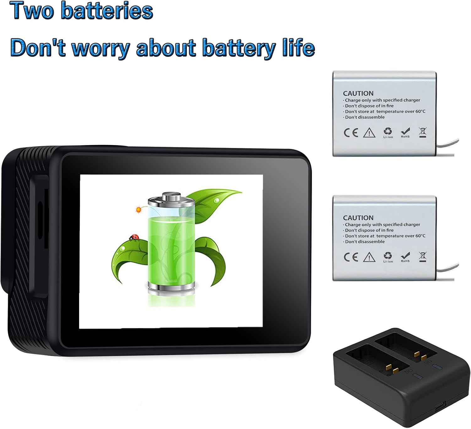 Dual Screen Action Camera 1080P Waterproof Camera 4*Zoom 131FT(40m) Waterproof Underwater Cameras with 2X 1050mAh Batteries and Multifunctional Accessories Sports Cameras - Image 5